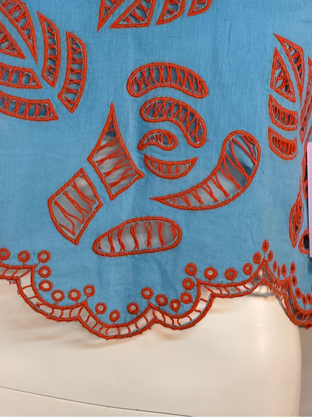 Never A Wallflower Embroidered Light Blue Cropped Top with orange Trim - Picture 7 of 15